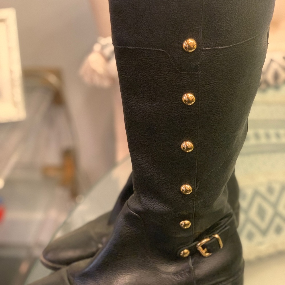 KORS Michael Kors Black w Gold studded Boots, 8M
